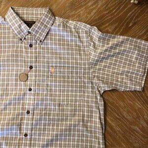Knights Sportswear Mens Big & Tall Blue Plaid Short Sleeve Button Up Shirt LT